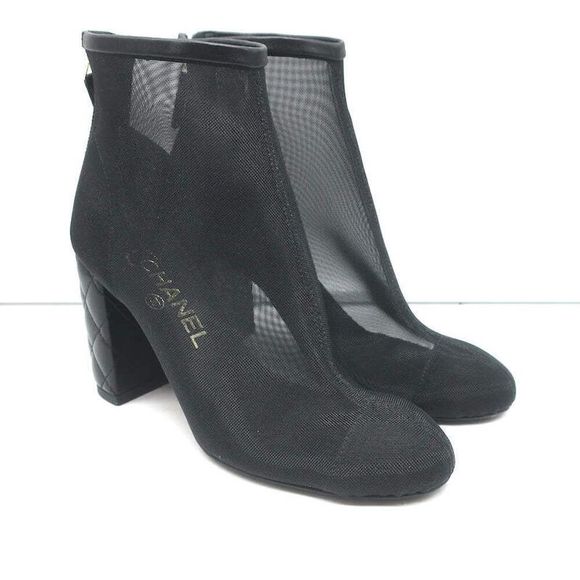 CHANEL Shoes - Chanel 20C Mesh Ankle Boots Black Size 36 Quilted Heel Booties